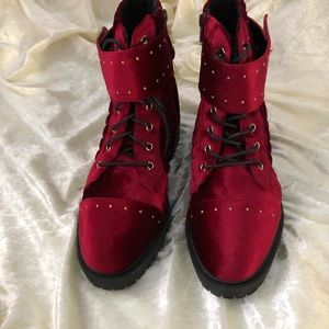 Red Velvet Lace Up Boots